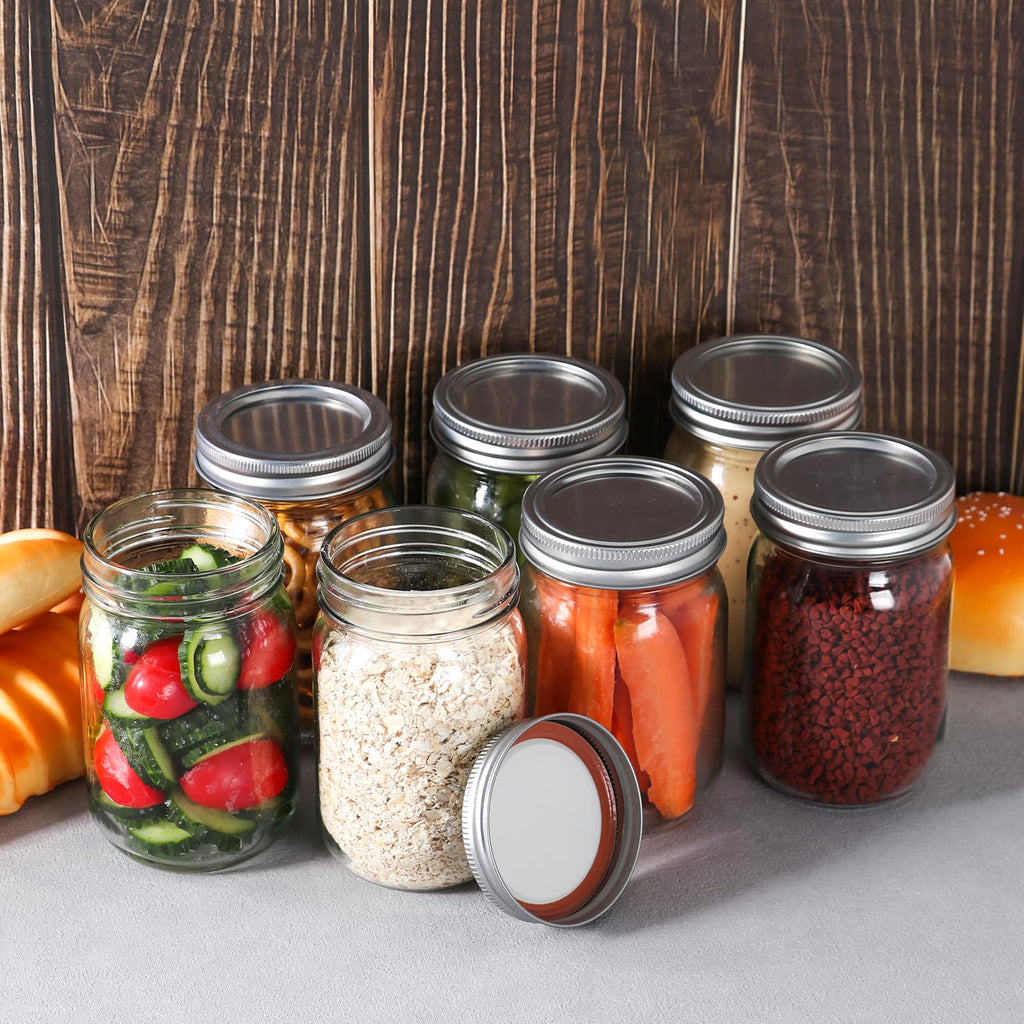 12 oz 8 Pack Regular Mouth Glass Mason Jars with Airtight Lids K9312