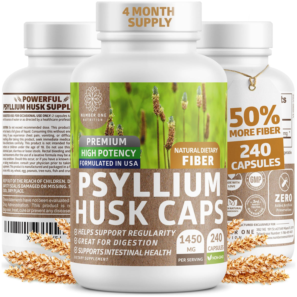 Psyllium Husk Capsules 1450mg 240 Caps R4865