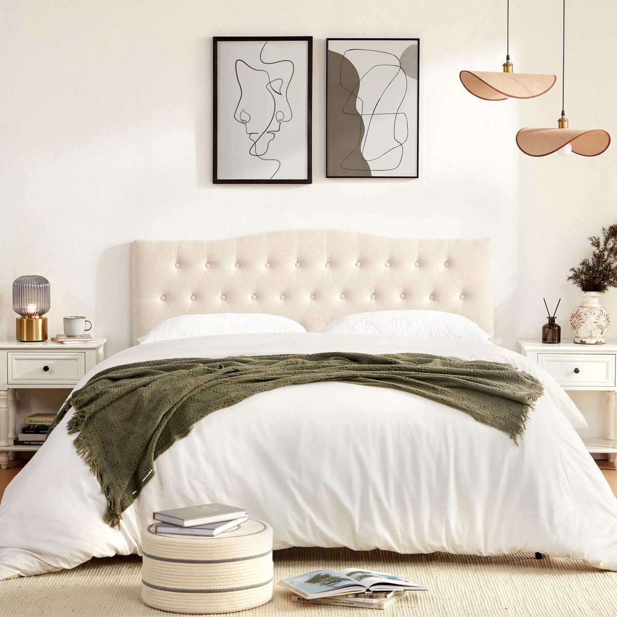 Beige Queen Size Tufted Headboard K883262
