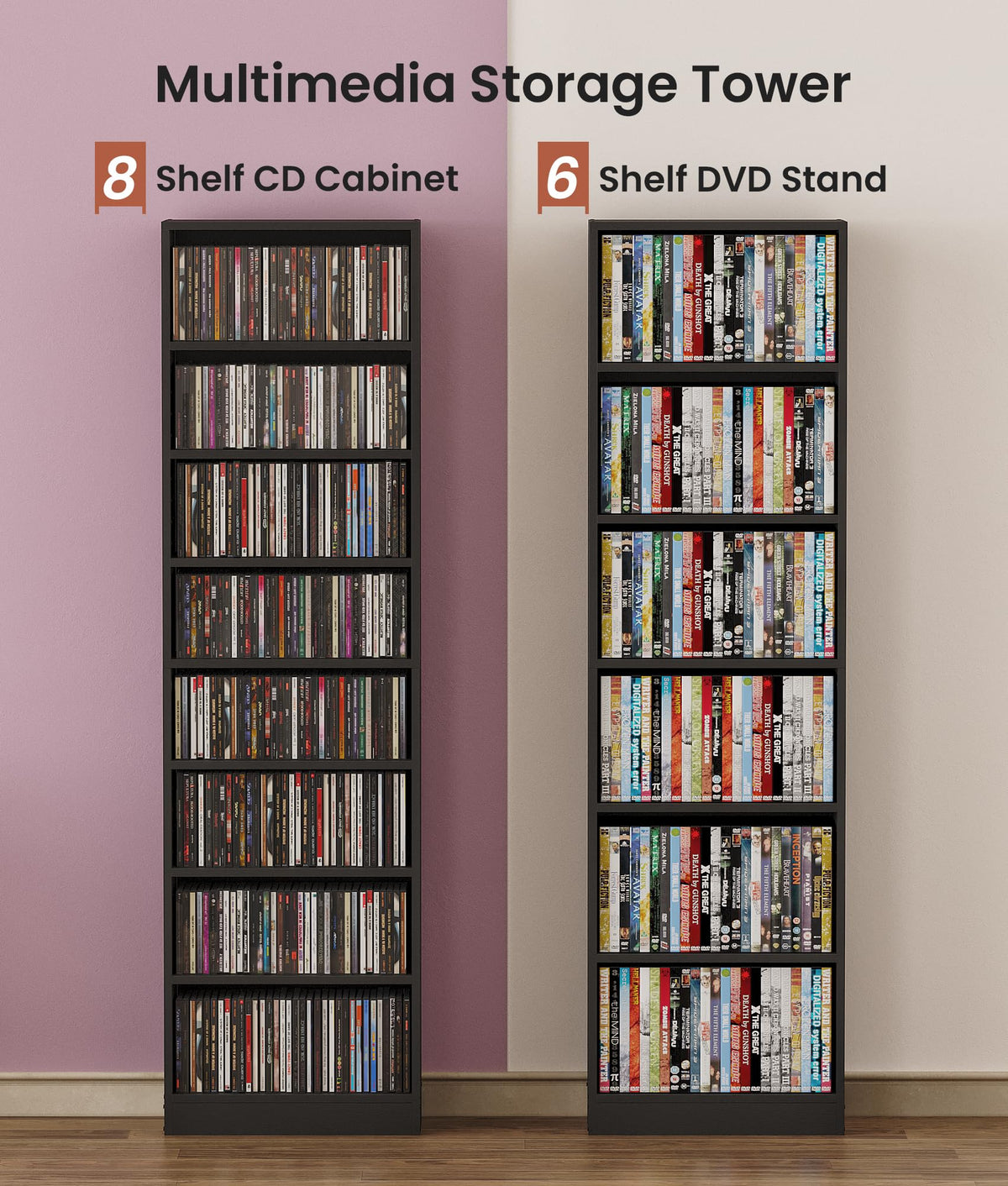 6 Tier Black Adjustable Media Shelf D157274
