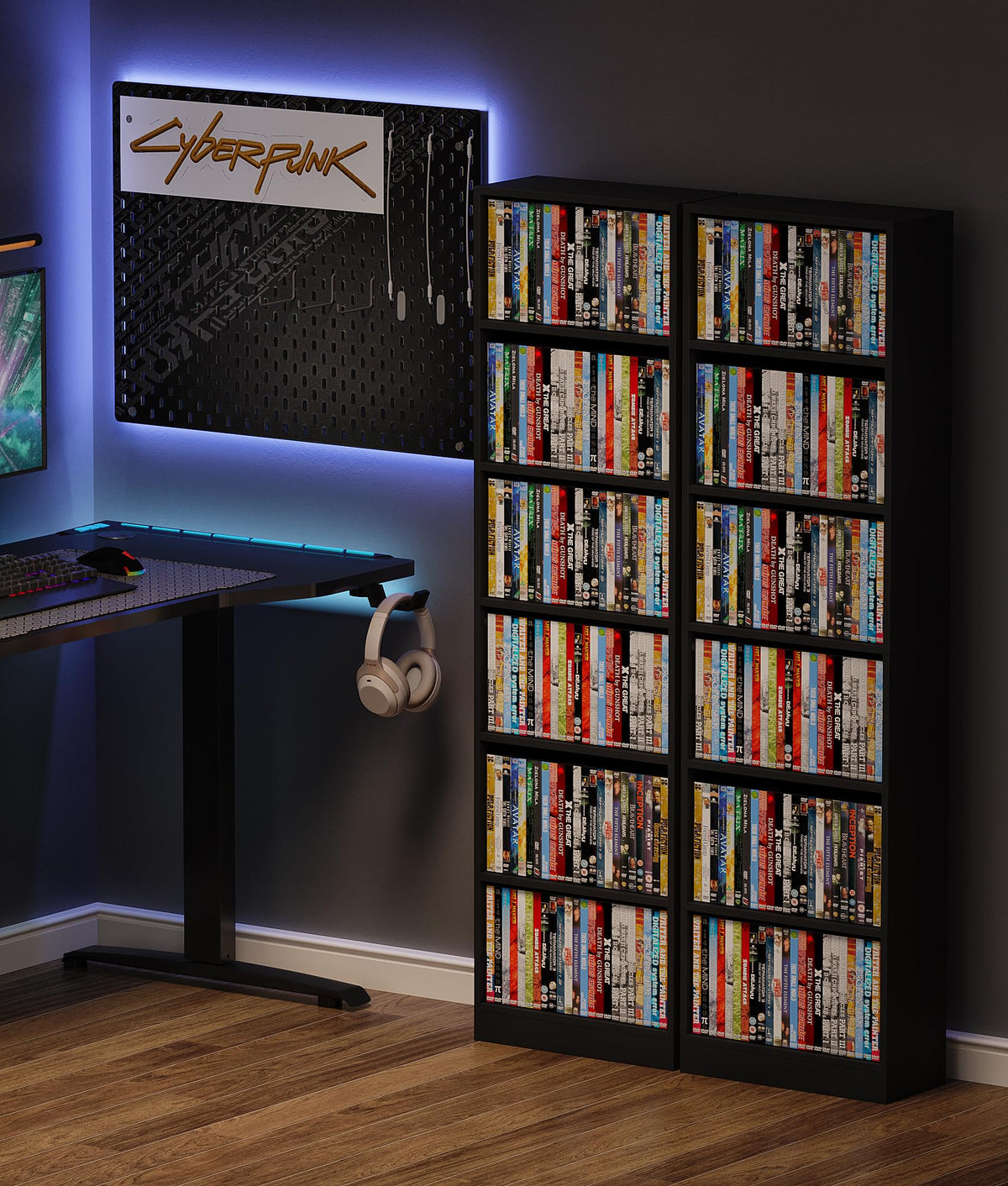 6 Tier Black Adjustable Media Shelf D157274
