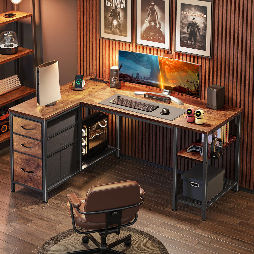 47.2'' L Shaped Office Desk with 3 Drawers N793447