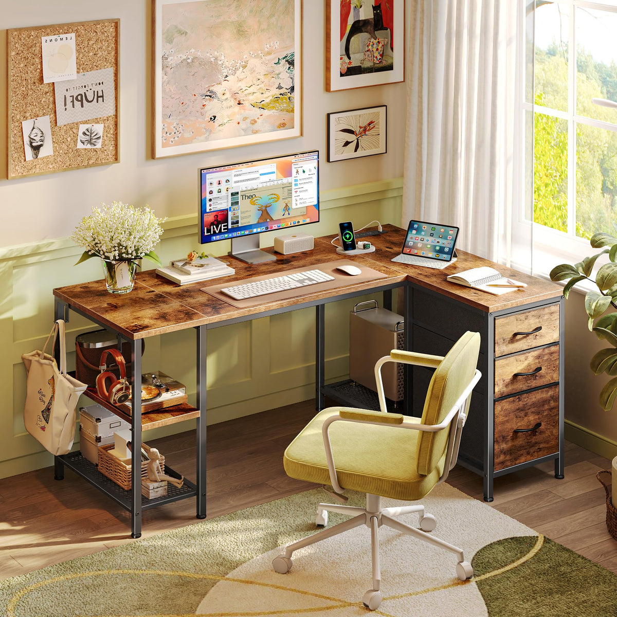 47.2'' L Shaped Office Desk with 3 Drawers N793447