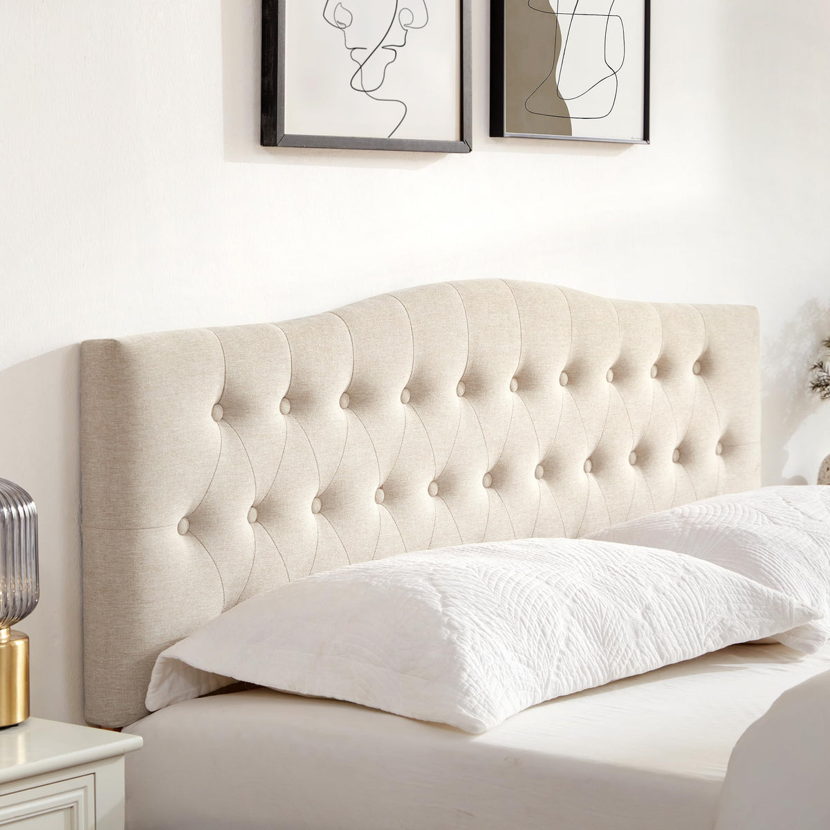 Beige Queen Size Tufted Headboard K883262