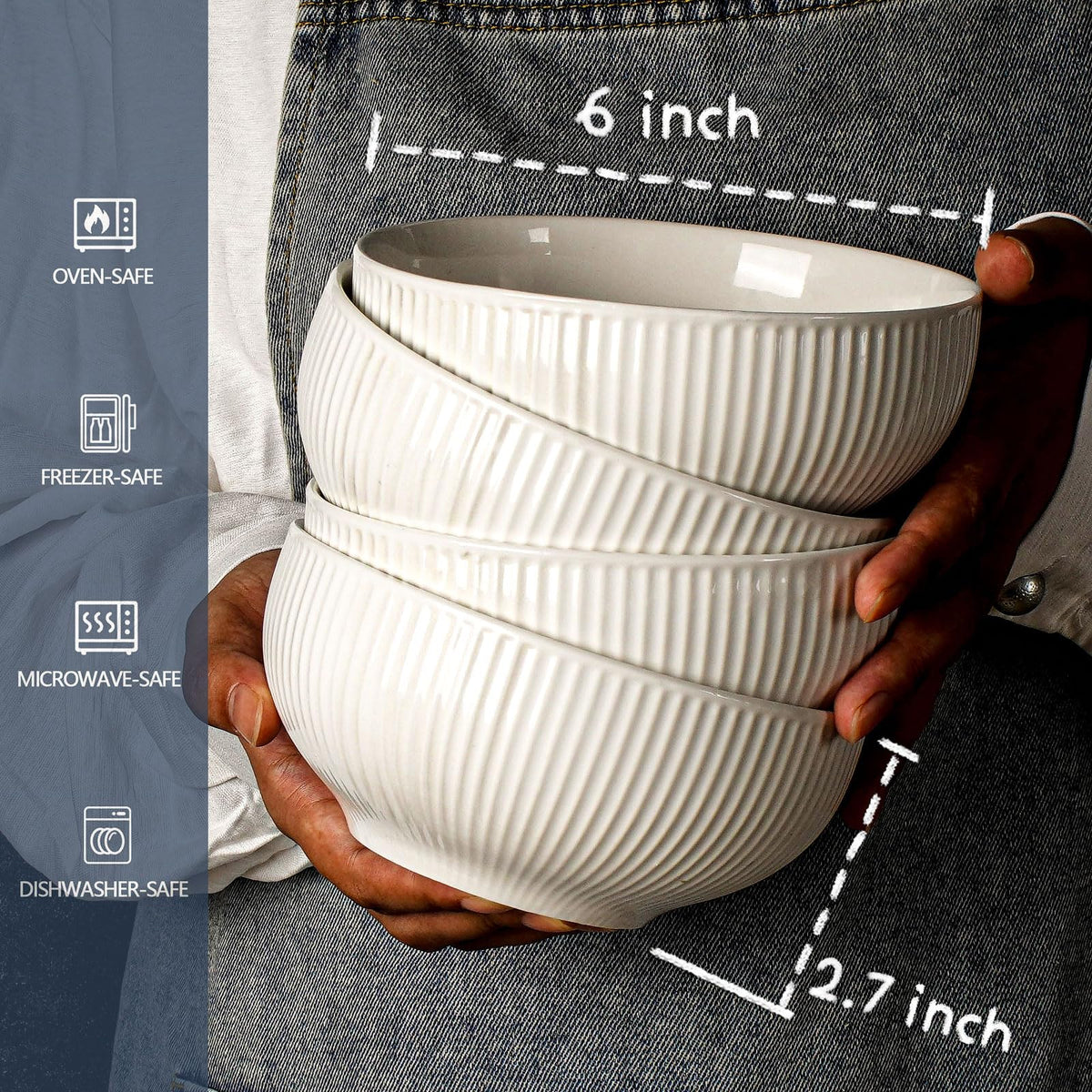 White 26 oz Ceramic Soup Bowls Set of 4 S391